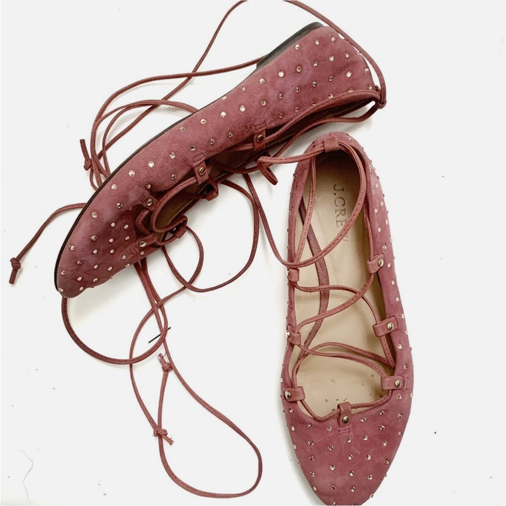 J Crew Studded Suede Lace-Up Ballet Flat